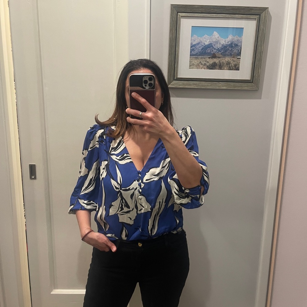 Blue and White Women's Top